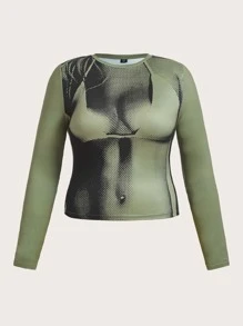 SHEIN ICON T-shirt corps à imprimé carte - Militaire verte - Voir 1