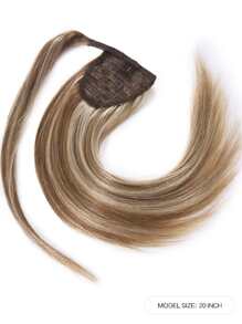 1 pieza Extensión de cabello postizo de cabello humano Remy real con densidad del 150%, color rubio claro mezclado con marrón dorado, extensión de cola de caballo con envoltura - Color de piano - Ver 2