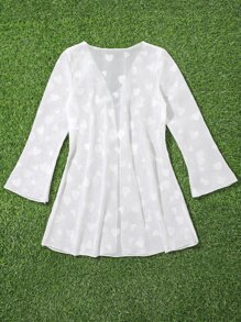 Chicas Kimono con patrón de corazón con cordón delantero - Blanco - Ver 2