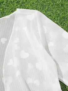 Chicas Kimono con patrón de corazón con cordón delantero - Blanco - Ver 3