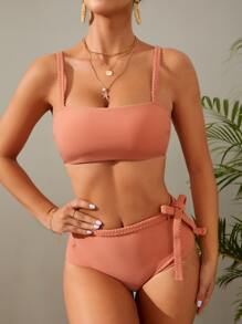 側打結泳褲 - 珊瑚橙 - 查看 3