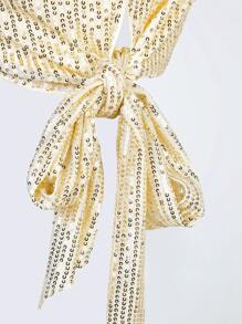 SHEIN BAE Sequin One Shoulder Knot Side Crop Top - Champagne - View 6