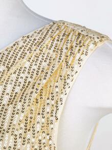 SHEIN BAE Sequin One Shoulder Knot Side Crop Top - Champagne - View 7