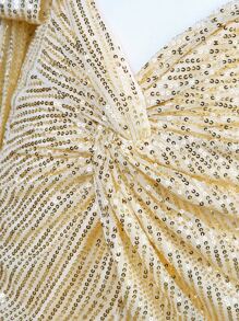 SHEIN BAE Sequin One Shoulder Knot Side Crop Top - Champagne - View 8