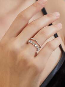 2入組時尚奢華多用途鋯石鑲嵌戒指，可分開或一起佩戴 - 銀色 - 查看 5