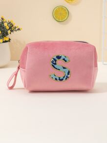 1 pieza Bolsa de maquillaje bordada con la letra S, portátil, de gran capacidad, con organizador de almacenamiento para mujeres y niñas, estuche de maquillaje - Multicolor - Ver 1