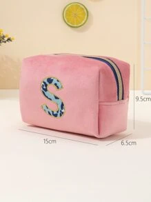 1 pieza Bolsa de maquillaje bordada con la letra S, portátil, de gran capacidad, con organizador de almacenamiento para mujeres y niñas, estuche de maquillaje - Multicolor - Ver 4