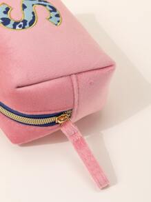 1 pieza Bolsa de maquillaje bordada con la letra S, portátil, de gran capacidad, con organizador de almacenamiento para mujeres y niñas, estuche de maquillaje - Multicolor - Ver 5