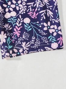 Toddler Girls Cartoon Graphic Tee & Floral Print Shorts Snug Fit PJ Set - Multicolor - View 3