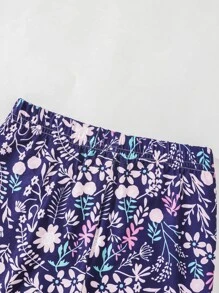 Toddler Girls Cartoon Graphic Tee & Floral Print Shorts Snug Fit PJ Set - Multicolor - View 7