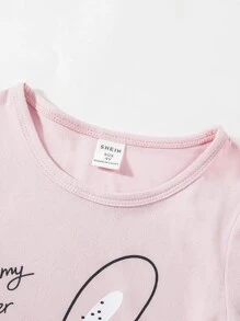 Toddler Girls Cartoon Graphic Tee & Floral Print Shorts Snug Fit PJ Set - Multicolor - View 8