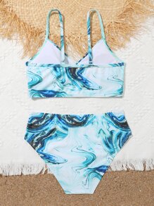 Tween Girl Marble Print Bikini Set Summer Beach - Multicolor - View 2