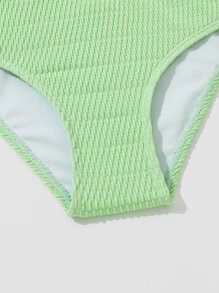 Tween Girl 纯色荷叶边比基尼套装 夏季海滩 - 綠色 - 查看 4