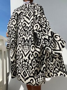 SHEIN Swim Kimono con estampado - Blanco y Negro - Ver 2