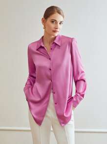 MOTF PREMIUM SATIN STRAIGHT LONGLINE SHIRT - Pink - View 2