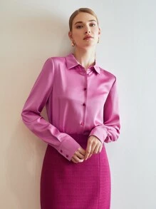 MOTF PREMIUM SATIN STRAIGHT LONGLINE SHIRT - Pink - View 4