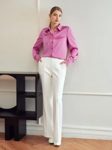 MOTF PREMIUM SATIN STRAIGHT LONGLINE SHIRT - Pink - View 5