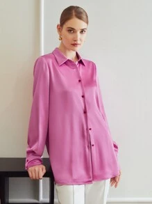 MOTF PREMIUM SATIN STRAIGHT LONGLINE SHIRT - Pink - View 6