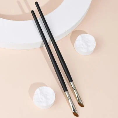 2支装木杆材质眼线刷，斜面扁平刷头，可向下贴合眼睑，蚕丝刷，眉刷，超薄刀刃化妆刷，便携式美妆工具，眉刷，眼影刷，化妆刷，赠品