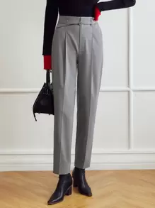 MOTF PREMIUM VISCOSE PRESS CREASE BELTED TROUSERS - Grey - View 2