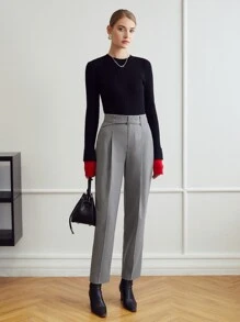 MOTF PREMIUM VISCOSE PRESS CREASE BELTED TROUSERS - Grey - View 7