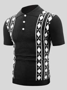 Manfinity Hombres Top de punto con patrón geométrico de cuello polo