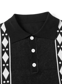 Manfinity Hombres Top de punto con patrón geométrico de cuello polo