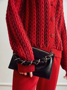 MOTF PREMIUM WOOL-MIX CHUNKY CABLE KNIT CARDIGAN - Red - View 6