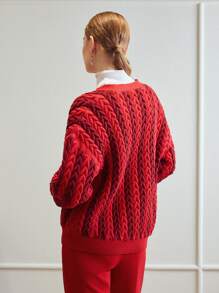 MOTF PREMIUM WOOL-MIX CHUNKY CABLE KNIT CARDIGAN - Red - View 9