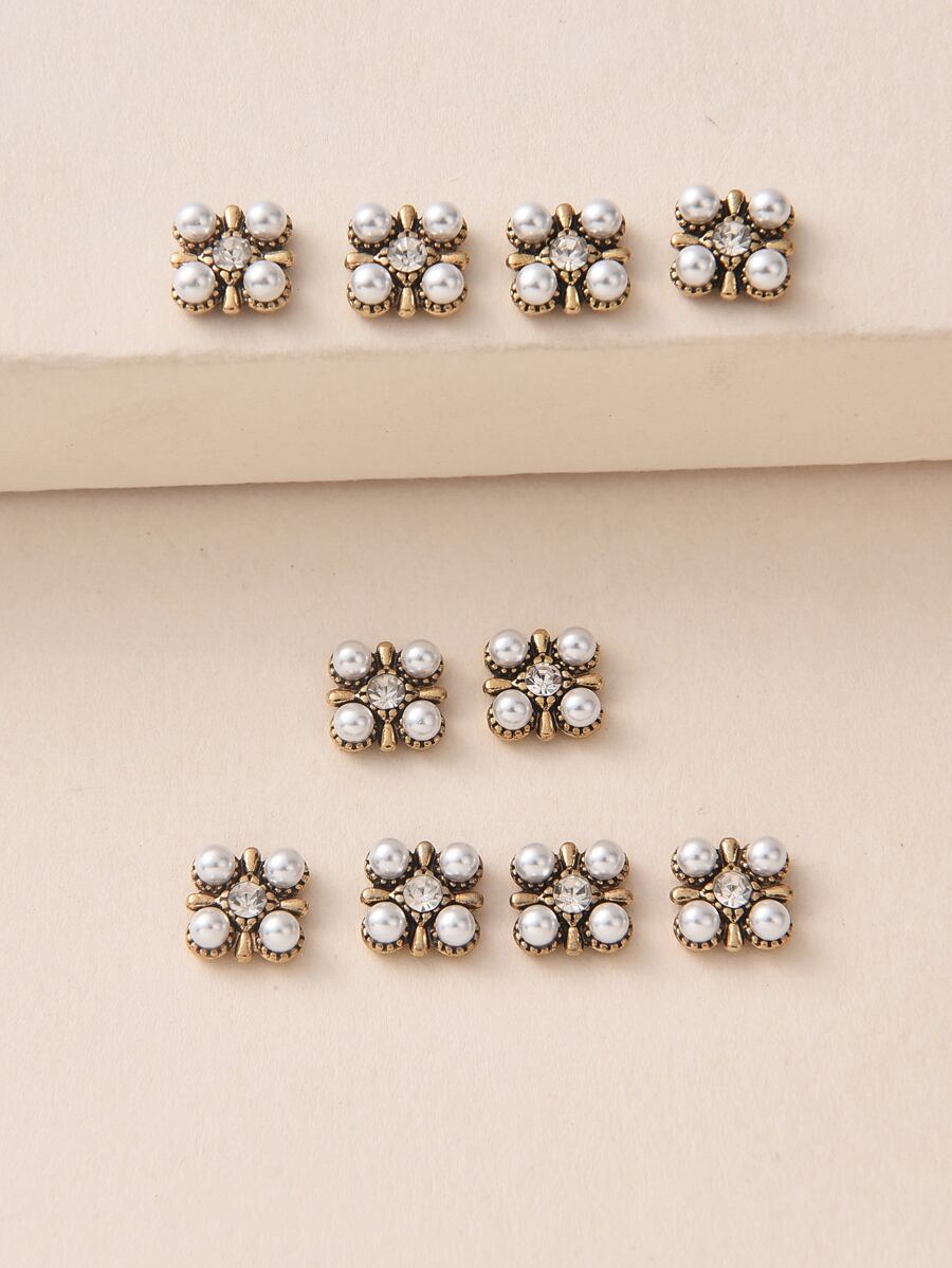 10 piezas Accesorio de pelo con diamante de imitación & con perla artificial cuadrado DIY - Multicolor - Ver 1