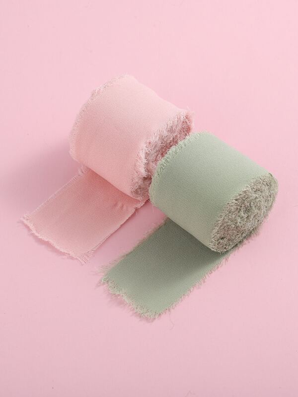 2pcs 4CM*2M Handmade Frayed Edged Wrinkle Chiffon Silk Ribbon For Wedding Invitation Wrapping Decor Sheer Fringe Craft Bridal Bouquet