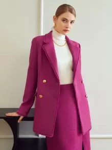 MOTF PREMIUM VISCOSE-BLEND TWEED BLAZER - Red Violet - View 2