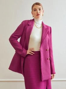 MOTF PREMIUM VISCOSE-BLEND TWEED BLAZER - Red Violet - View 3