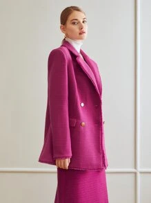 MOTF PREMIUM VISCOSE-BLEND TWEED BLAZER - Red Violet - View 5