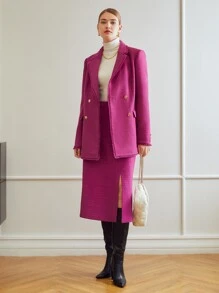 MOTF PREMIUM VISCOSE-BLEND TWEED BLAZER - Red Violet - View 6