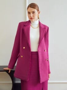 MOTF PREMIUM VISCOSE-BLEND TWEED BLAZER - Red Violet - View 8