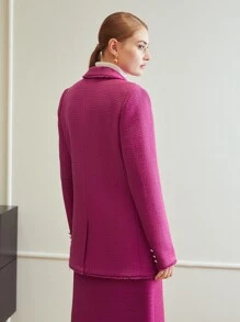 MOTF PREMIUM VISCOSE-BLEND TWEED BLAZER - Red Violet - View 9