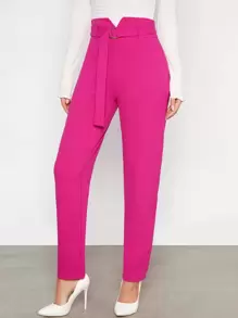 BizChic Chải Eo Thắt lưng Quần Trang phục làm việc - Màu Hồng Tươi - Xem 1