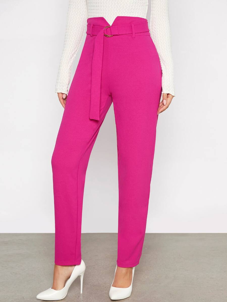 BizChic Chải Eo Thắt lưng Quần Trang phục làm việc - Màu Hồng Tươi - Xem 1