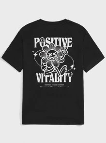 Manfinity VCAY Men Casual Cartoon & Letter Graphic Tee - Black - View 1