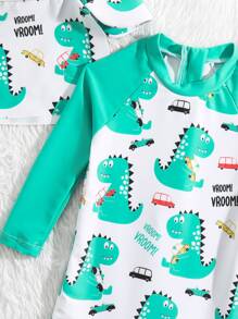 Baby Boy Cartoon Graphic One Piece Swimsuit With Swim Cap - Multicolor - View 3