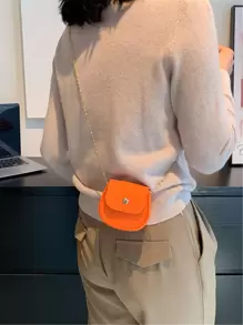 迷你霓虹橙翻蓋鏈條馬鞍包 - 橘色 - 查看 1