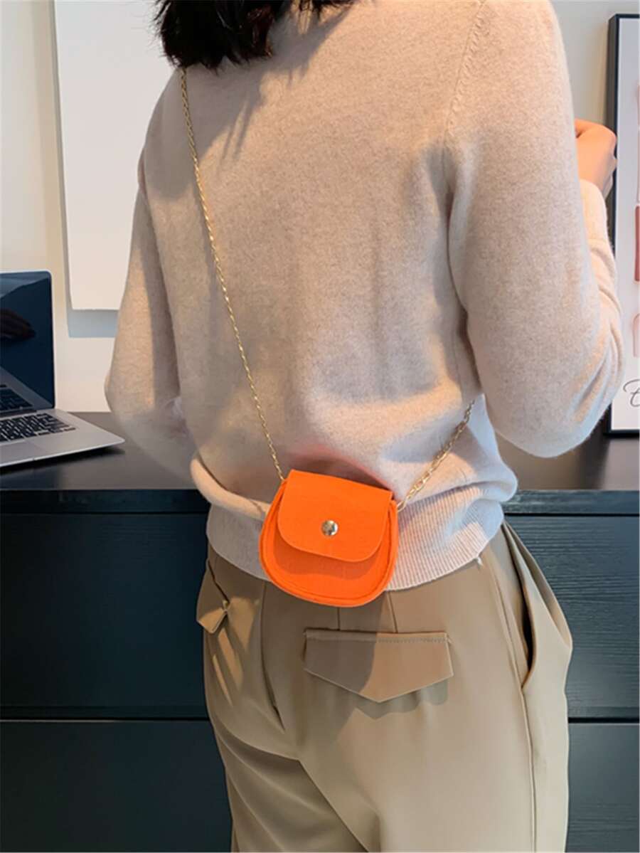 迷你霓虹橙翻蓋鏈條馬鞍包 - 橘色 - 查看 1