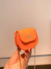 迷你霓虹橙翻蓋鏈條馬鞍包 - 橘色 - 查看 2