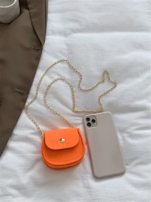 迷你霓虹橙翻蓋鏈條馬鞍包 - 橘色 - 查看 4