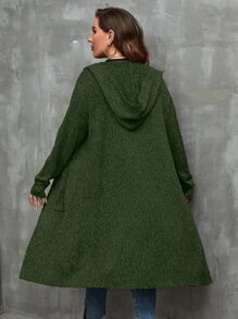 SHEIN LUNE Plus Dual Pocket Drop Shoulder Hooded Duster Cardigan - Army Green - View 2