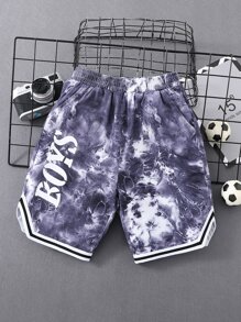 男孩字母和紮染條紋飾邊短褲