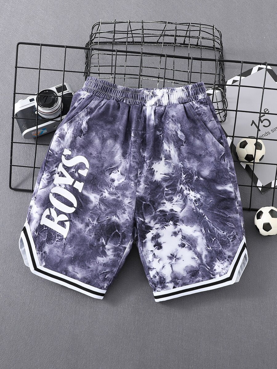 男孩字母和紮染條紋飾邊短褲