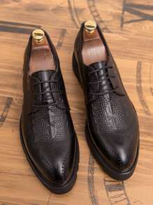 Men Crocodile Embossed Lace-up Front Derby Shoes - Black - View 4