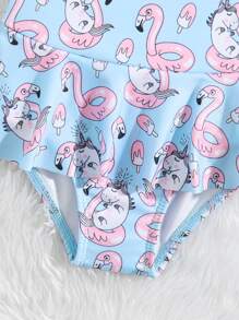 嬰兒卡通圖案荷葉邊連體泳衣 - 藍色 - 查看 5